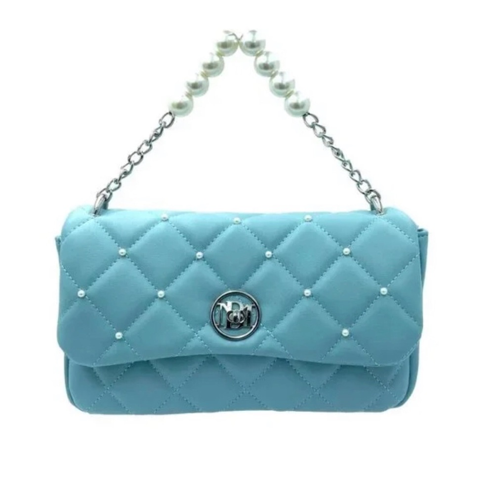 NWT! Badgley Mischka Light Blue Round Letter Lock crossbody bag.